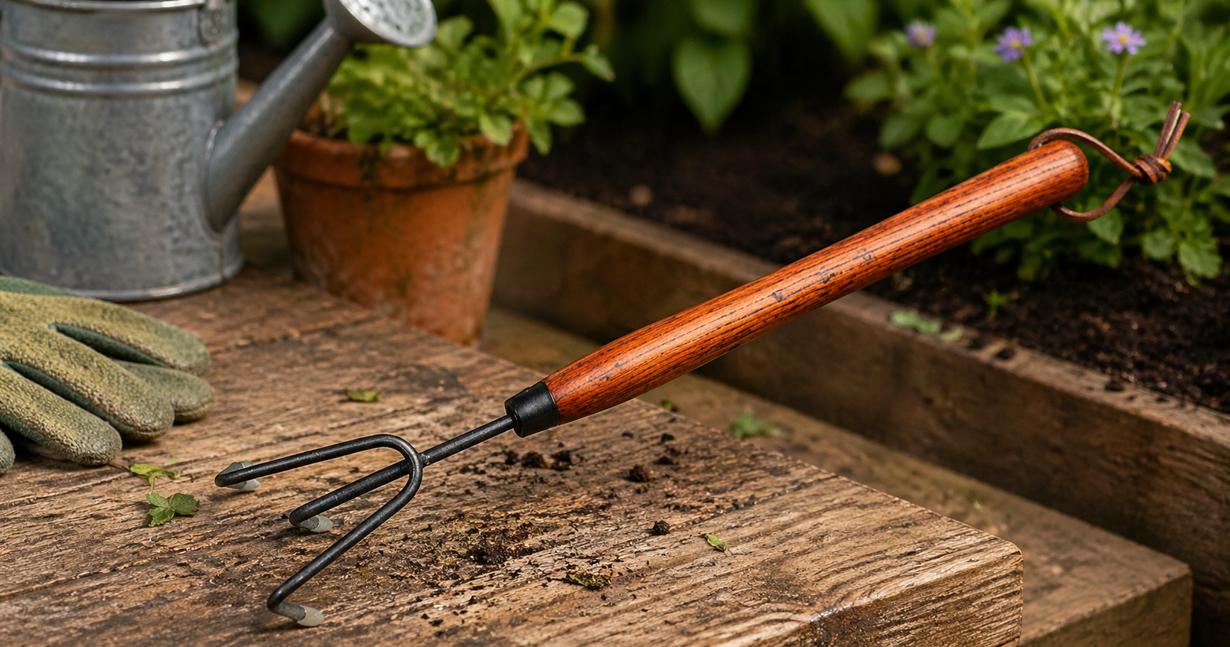 Garden Bed Cultivator Tool for Soil Care and Plant Maintenance
