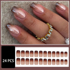 Coffee Brown Shimmer Ombre French Square Press On Nails | 24 Count