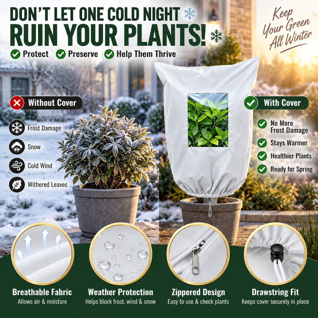 Plant Frost Protection Cover – Breathable Reusable Winter Plant Shield