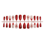 Red Cat Eye Press-On Nails – Short Almond French Tip Bow Design, 24PCS