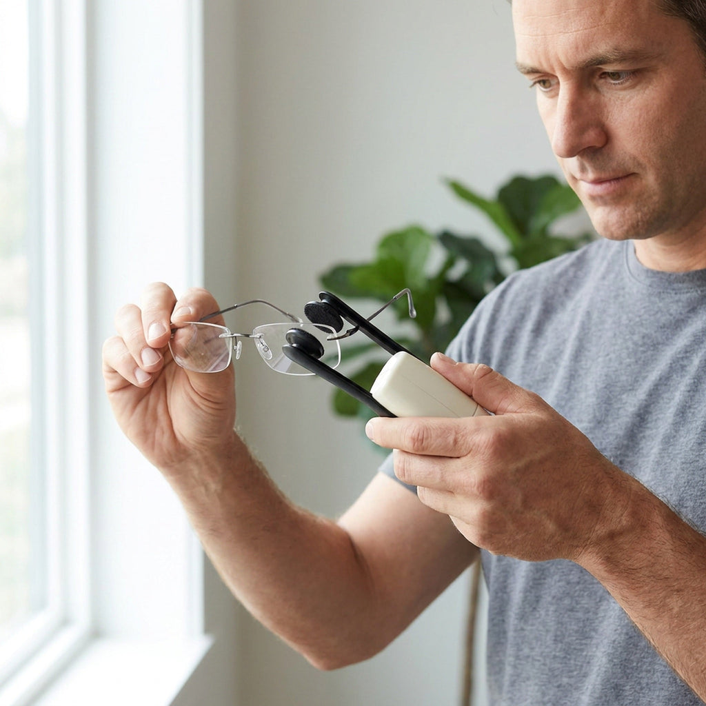 Portable Eyeglass Lens Cleaner with Dry Carbon Pads