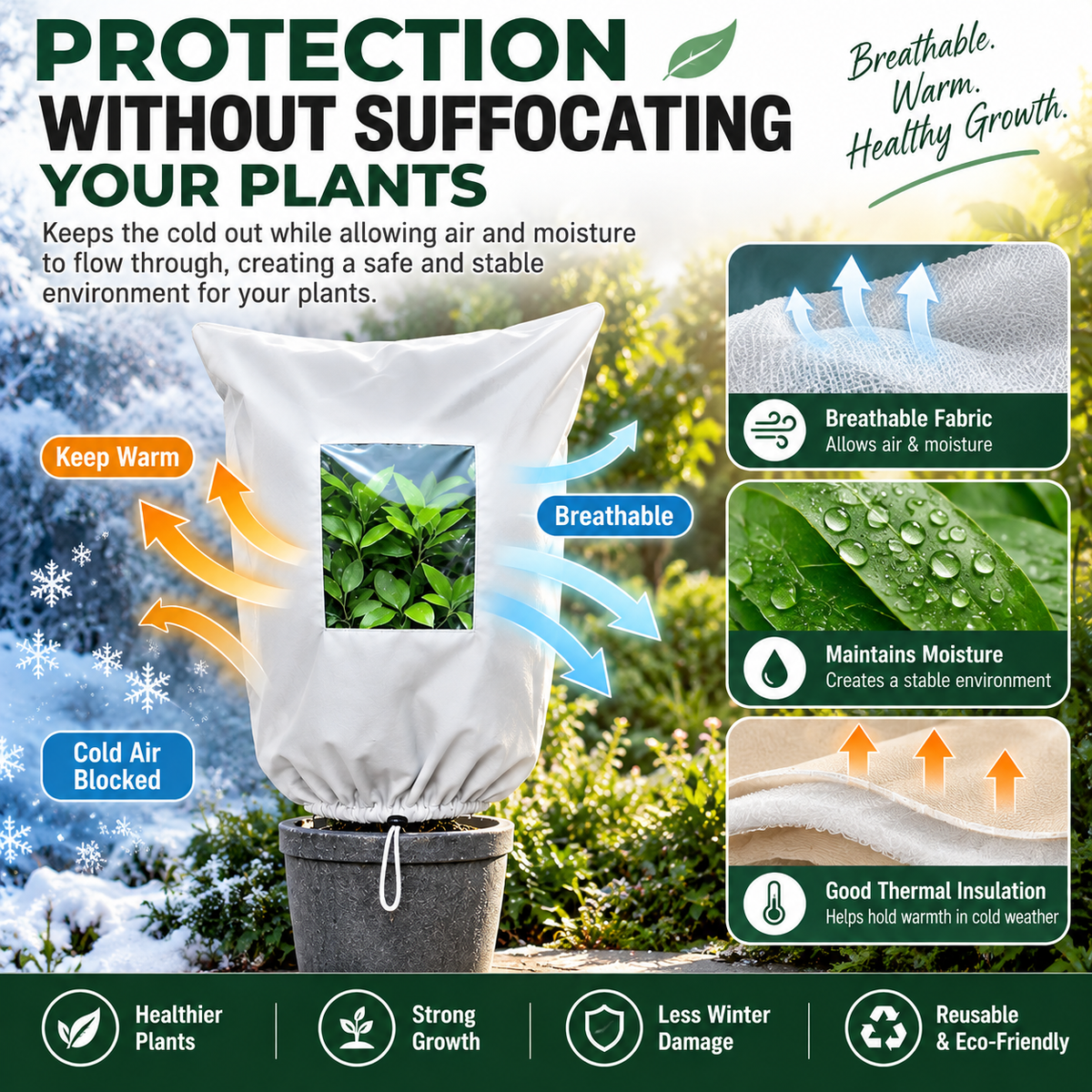 Plant Frost Protection Cover – Breathable Reusable Winter Plant Shield