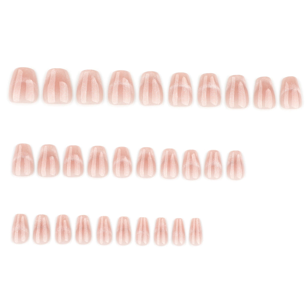 Blush Pink Cat Eye French Short Square Press On Nails | 30 Count