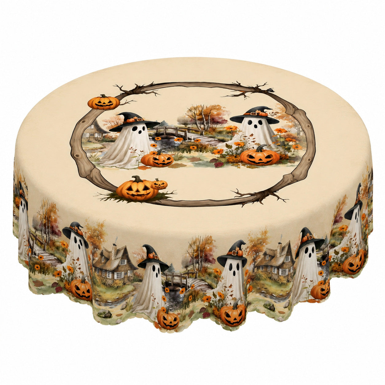 Halloween Tablecloth, Round Polyester Table Cover for Party Decor