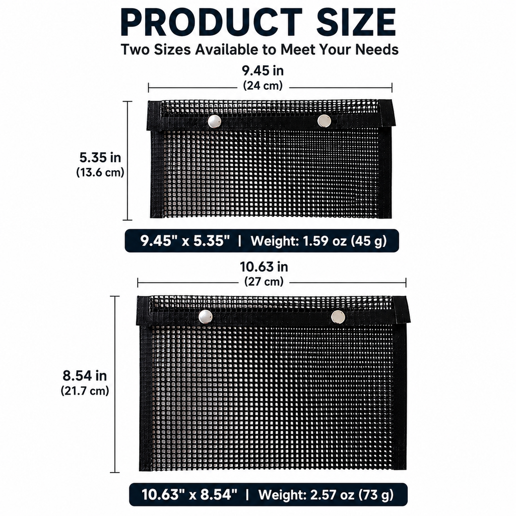 Non-Stick BBQ Grill Mesh Bags, 3-Pack for Vegetables, Seafood & Meat