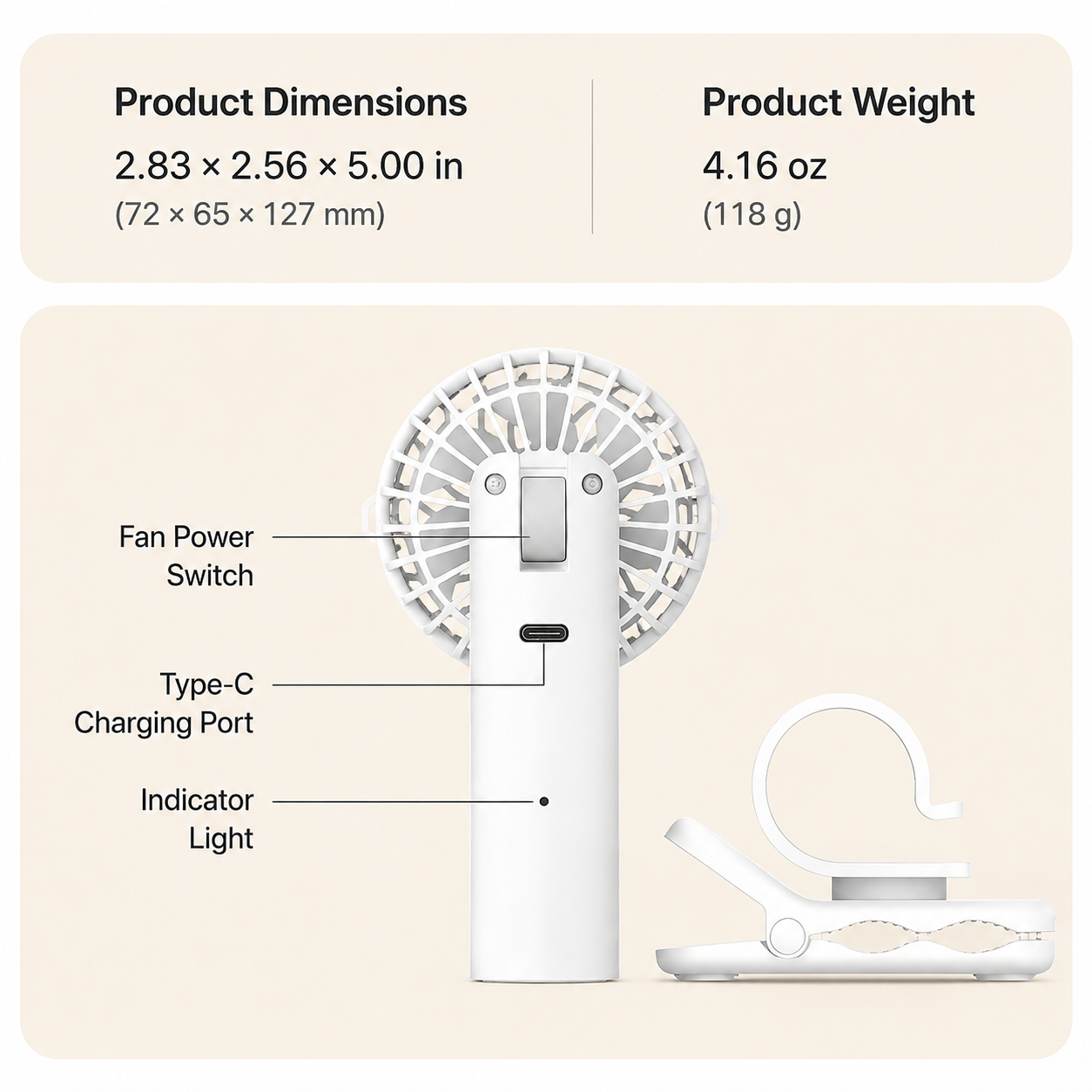 USB Rechargeable Portable Clip-On Cooling Fan with 3 Speed Settings