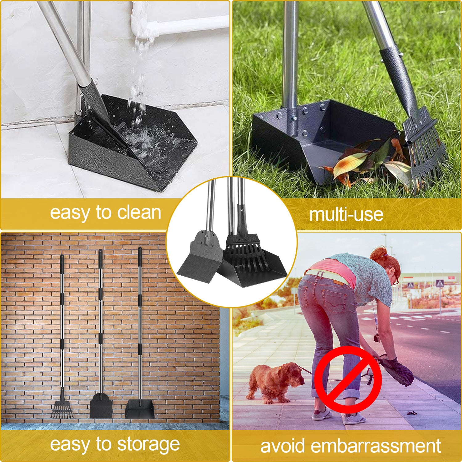Long Handle Pet Waste Scooper Set with Rake, Spade & Tray