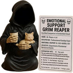 Grim Reaper Cat Figurine - Gothic Resin Desk Decor & Cat Lover Gift