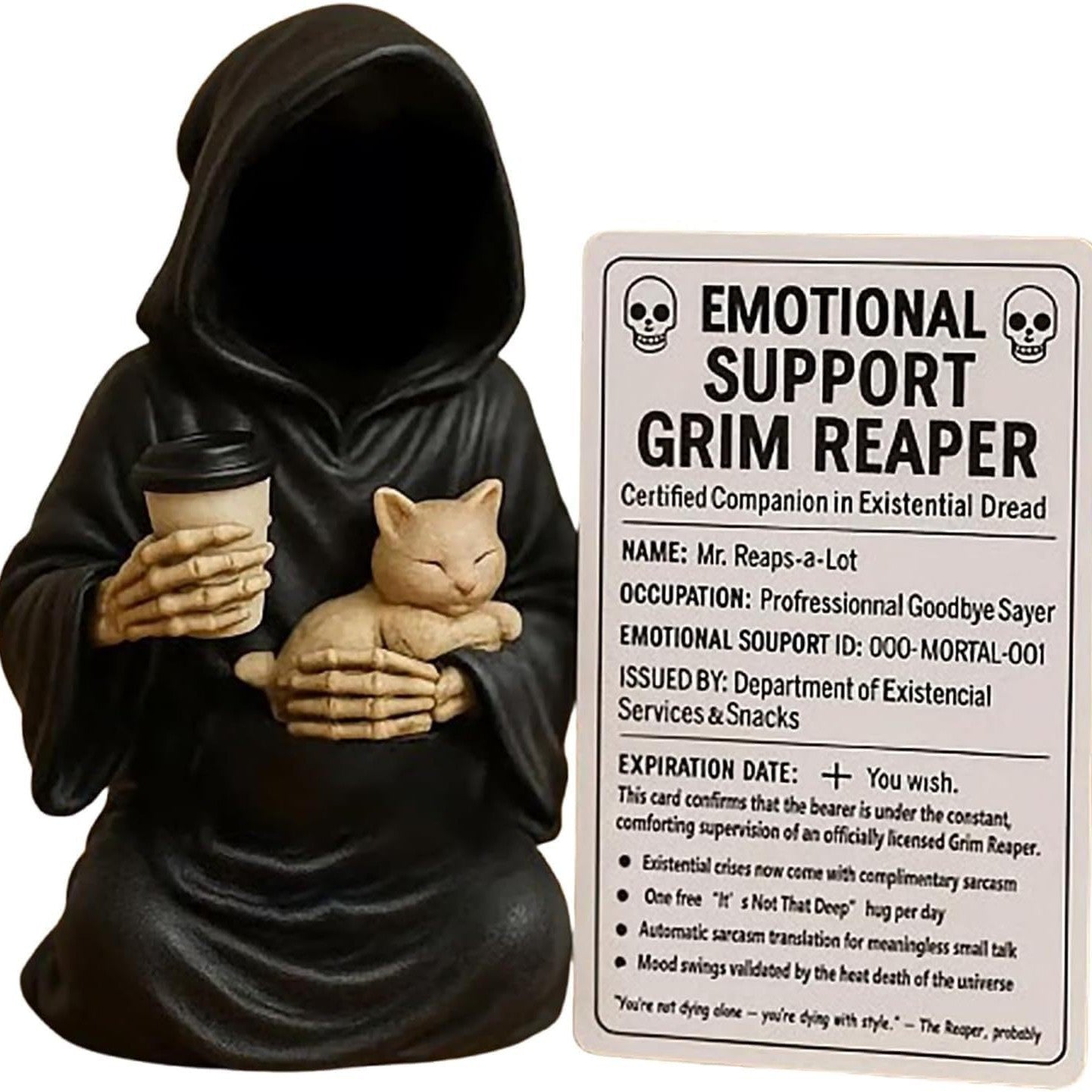 Grim Reaper Cat Figurine - Gothic Resin Desk Decor & Cat Lover Gift