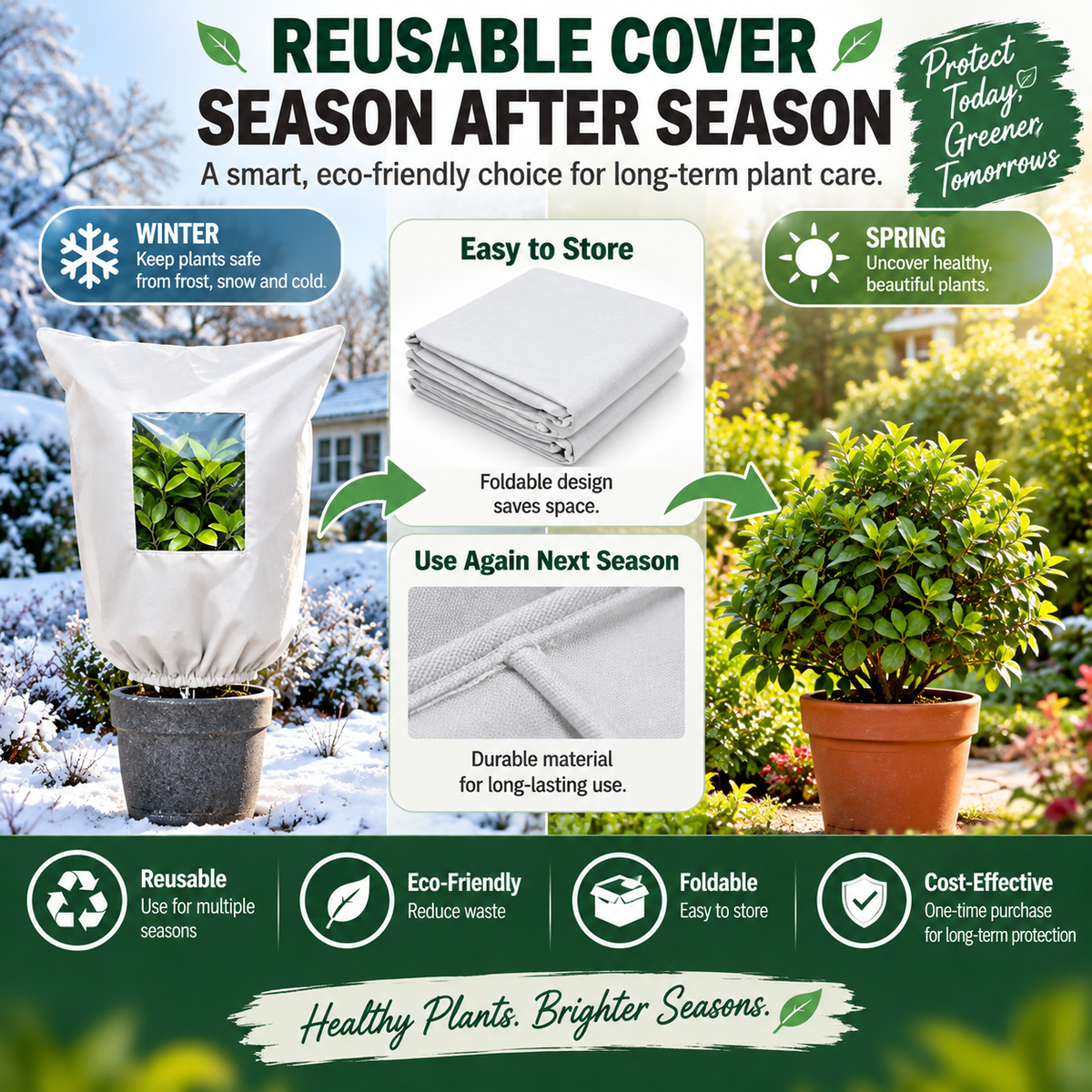 Plant Frost Protection Cover – Breathable Reusable Winter Plant Shield