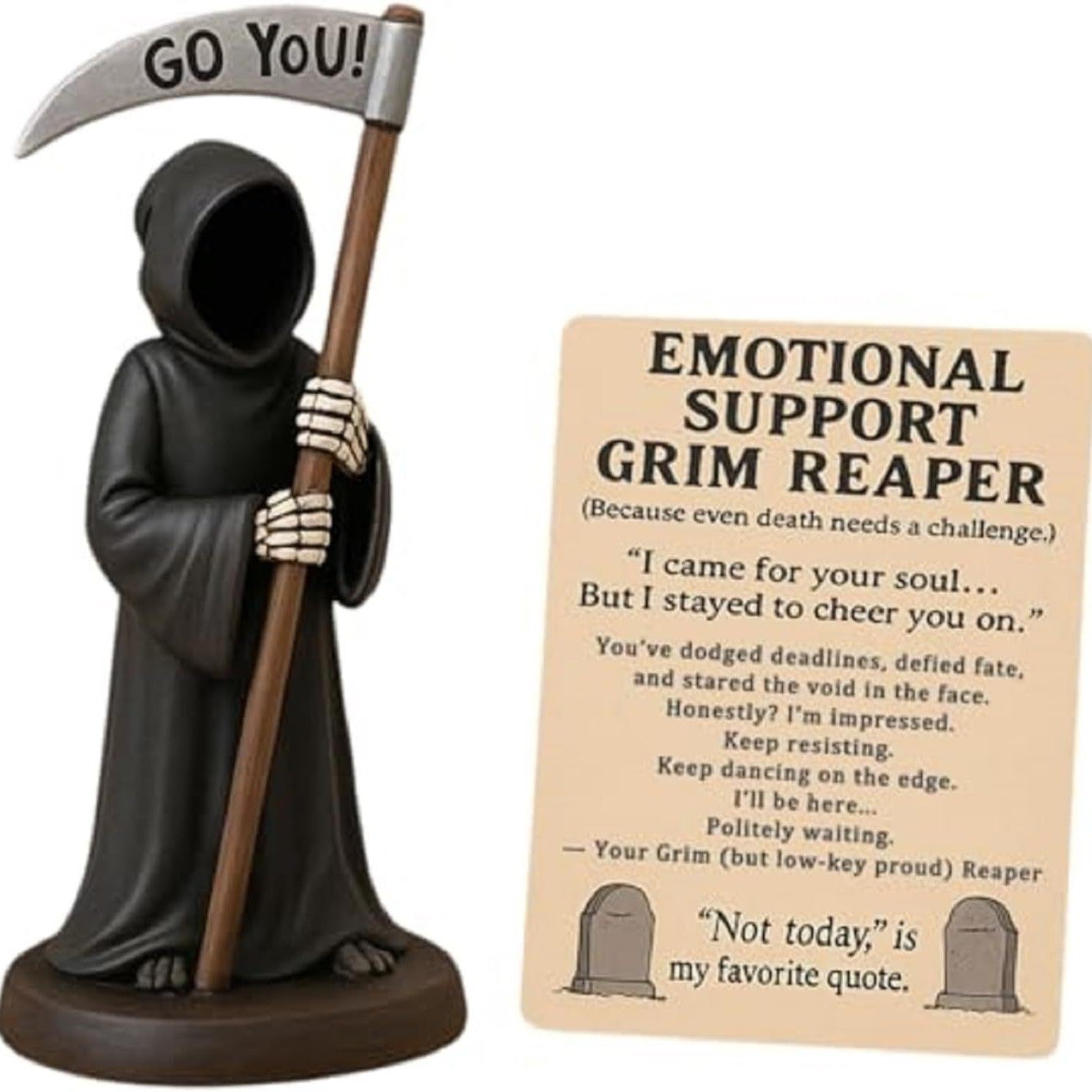 Grim Reaper Cat Figurine - Gothic Resin Desk Decor & Cat Lover Gift