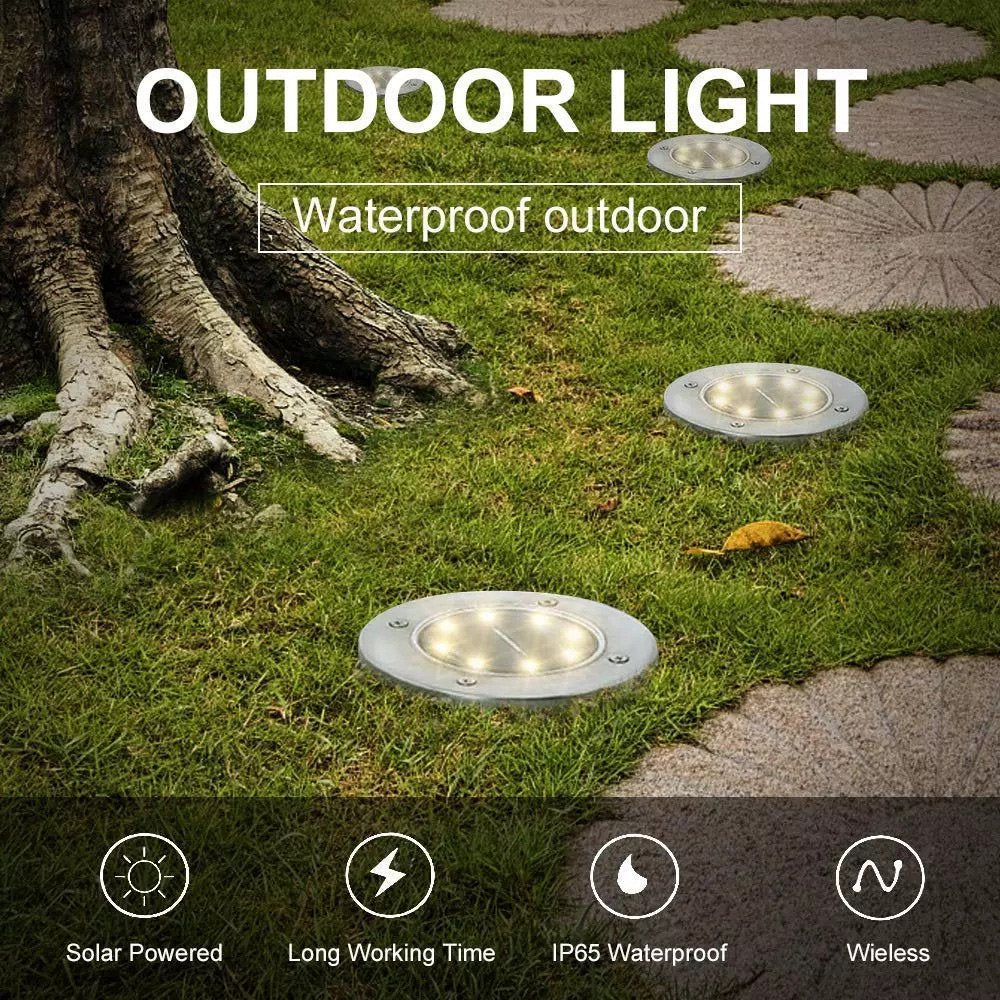4 Pack Solar Ground Lights – 8 LED Waterproof Outdoor Solar Pathway & Garden Lights