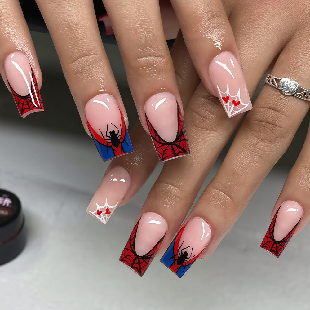 Halloween Spiderweb Hearts Long Square Press-On Nails, 24-Pc Kit