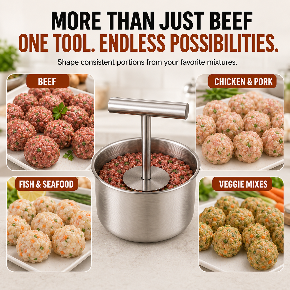 Stainless Steel 6-Hole Meatball Maker, Quick DIY Tool for Meat Balls, Fish Balls, Veggie Balls & Ice Cream