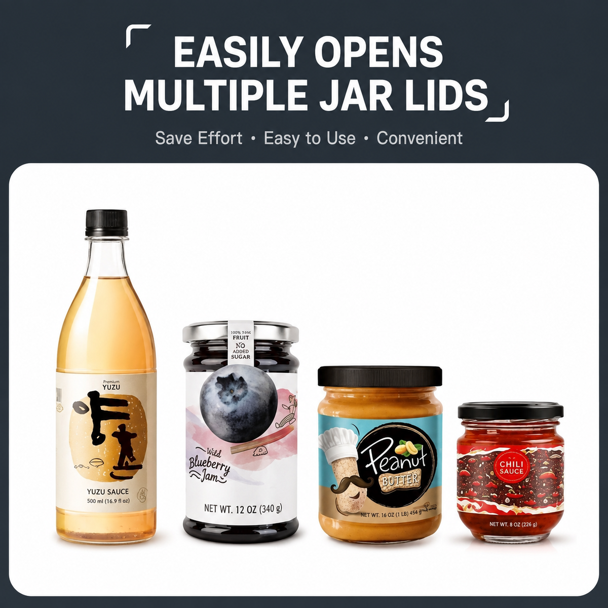 Adjustable Jar Opener with Stainless Steel Grip for Multiple Lid Sizes