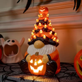 Lighted Halloween Resin Tree, Pumpkin Gnome Tabletop Decor