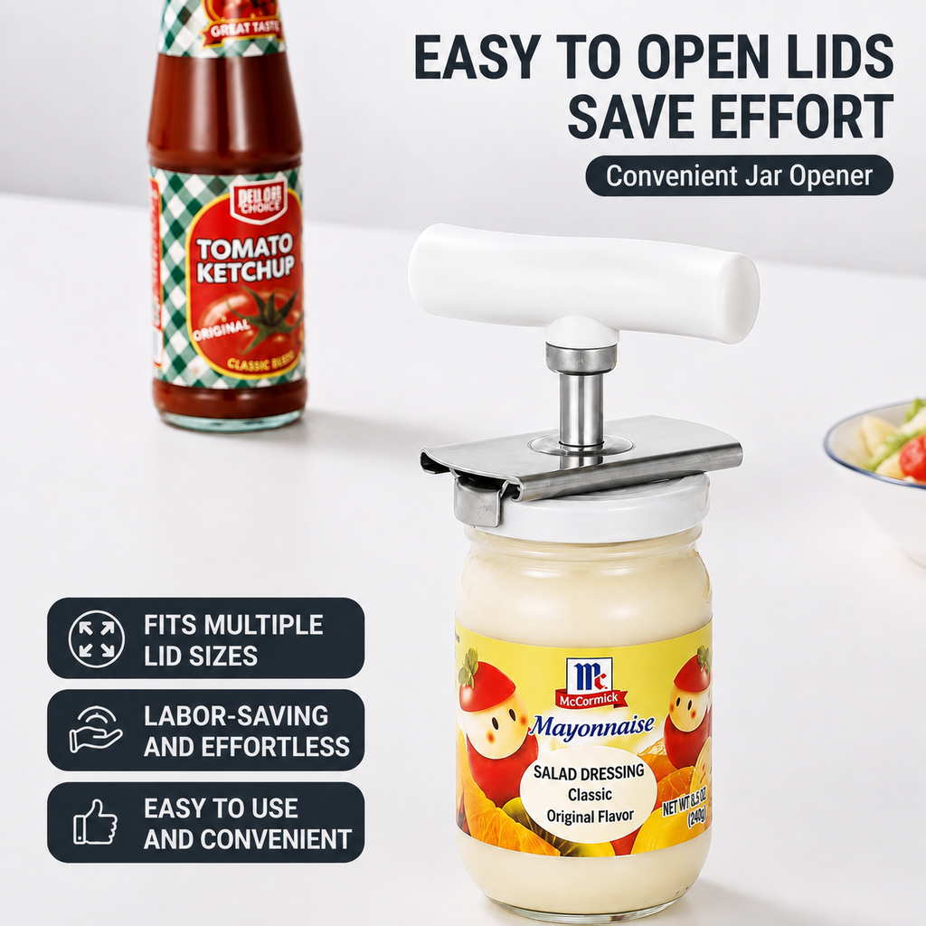 Adjustable Jar Opener with Stainless Steel Grip for Multiple Lid Sizes