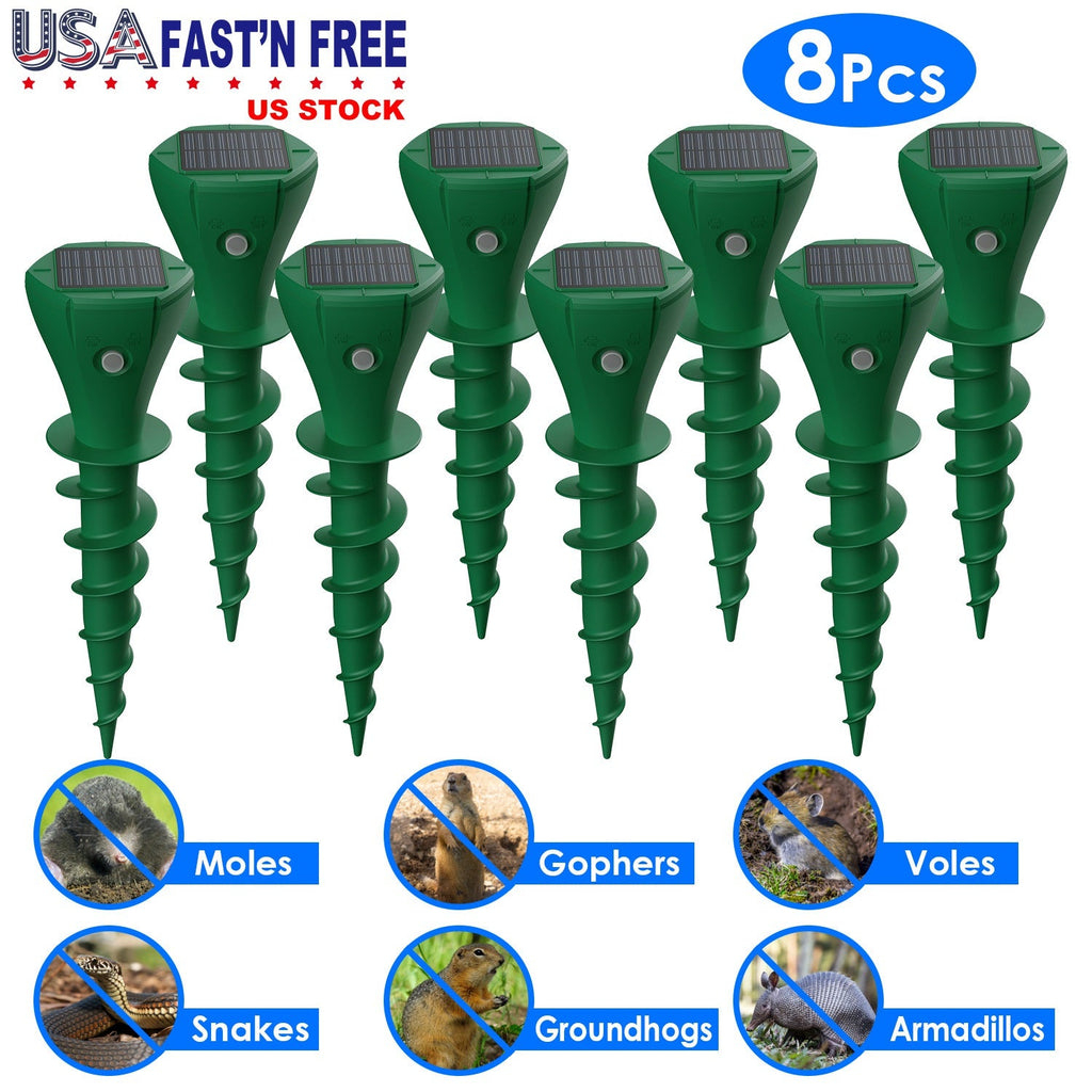 8-Pack Solar Mole Repellent Stakes – Waterproof Vibration