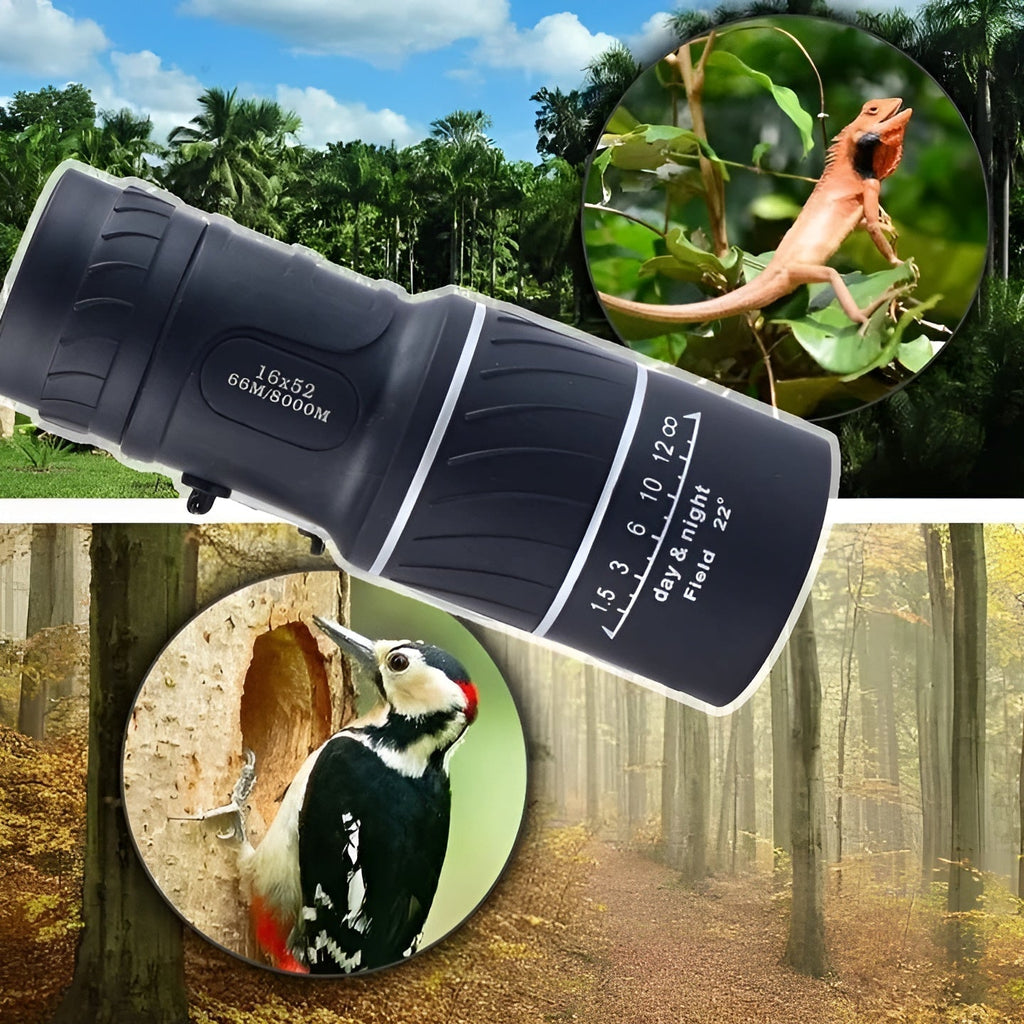 16x52 Compact Monocular Telescope with Zoom for Wildlife Viewing & Outdoor Travel