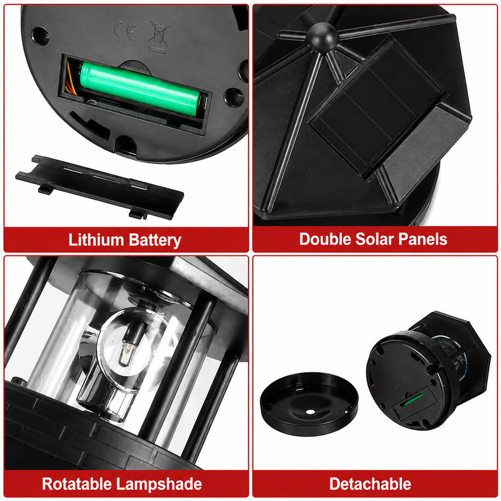 Solar Powered Rotating Lighthouse LED Garden Light Waterproof Outdoor Decor
