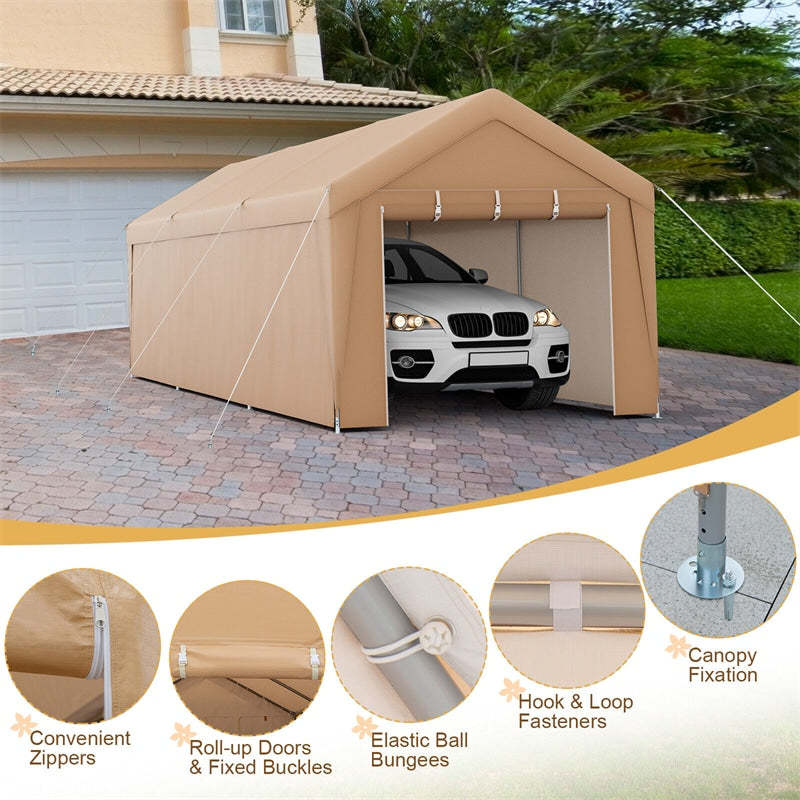 10x20 FT Heavy Duty Carport Canopy with Sidewalls & Doors