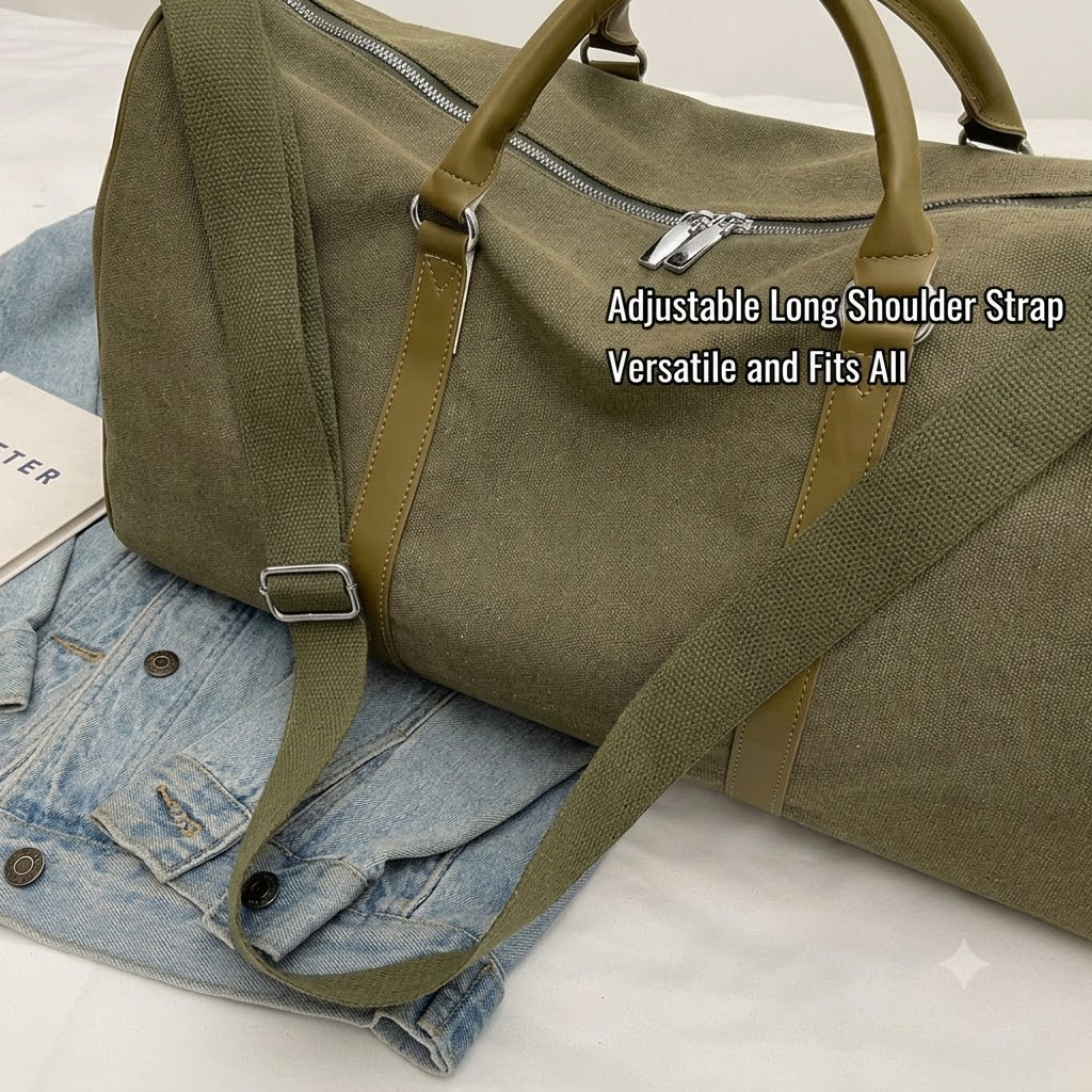 Canvas Travel Duffle Bag with Dry Wet Separation and Adjustable Shoulder Strap