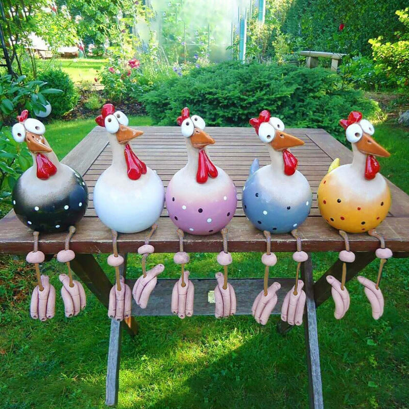 Hand Painted Resin Garden Hen Decor with Dangling Legs, Outdoor Chicken Statue