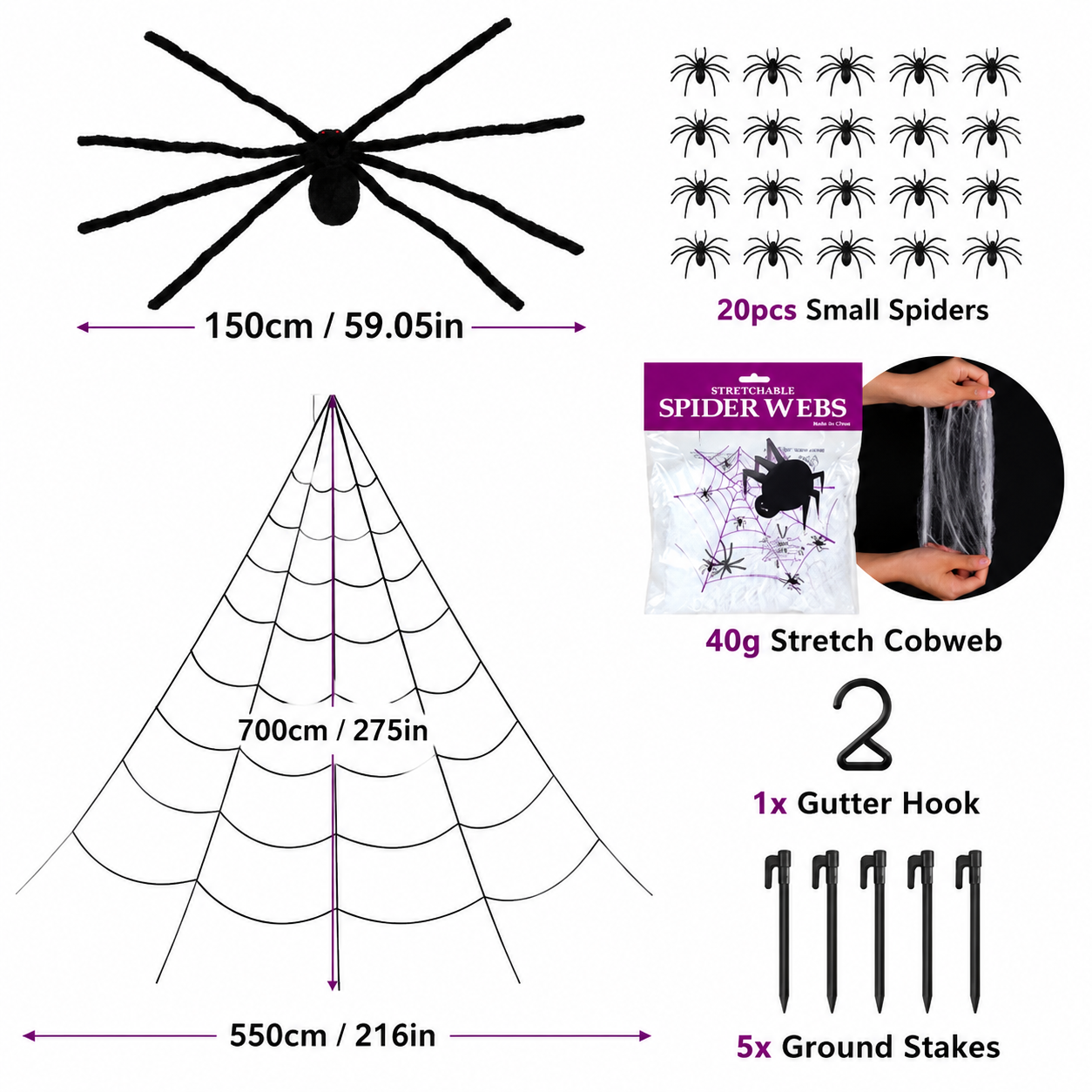 Halloween Fake Spider Web Decorations with Giant Spider