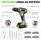 157 Pcs Household Tool Kit with 20V Cordless Lithium-ion Drill Driver