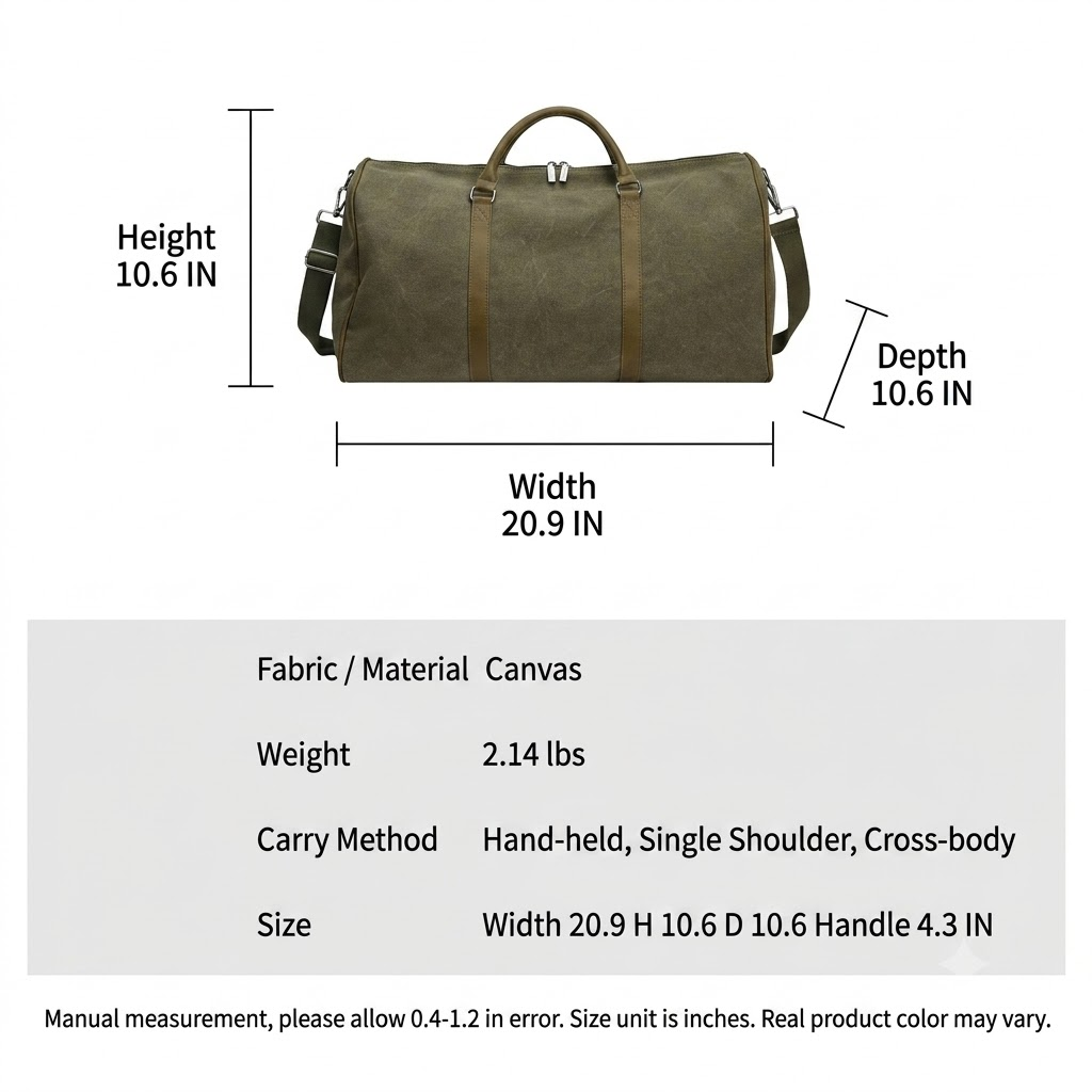 Canvas Travel Duffle Bag with Dry Wet Separation and Adjustable Shoulder Strap