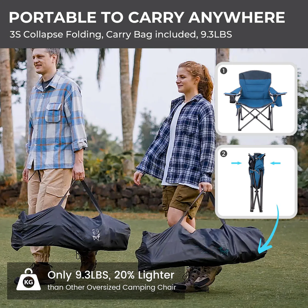 Oversized Outdoor Camping Chair – Heavy Duty 550lb Capacity with Lumbar Support