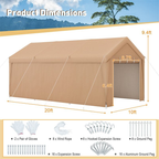 10x20 FT Heavy Duty Carport Canopy with Sidewalls & Doors