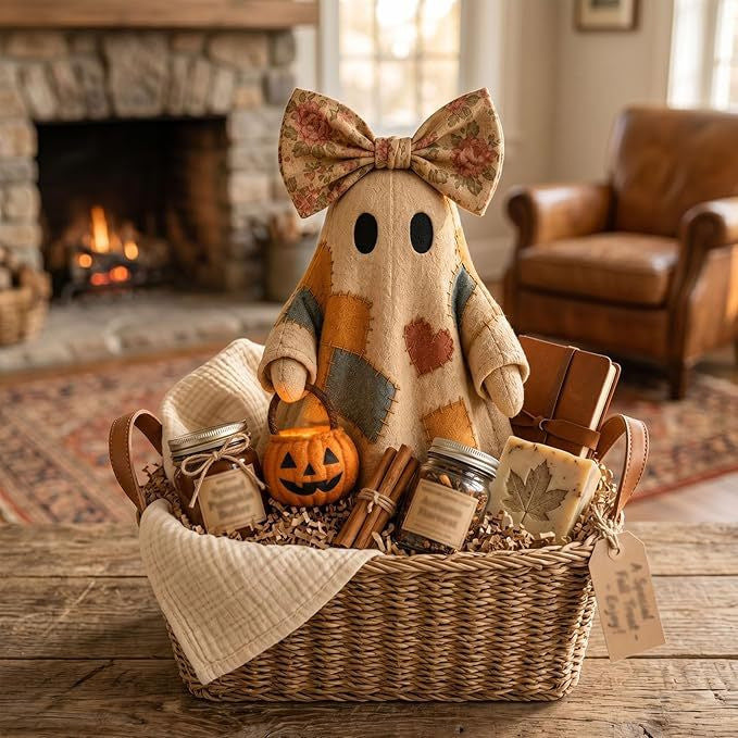 Patchwork Ghost Halloween Decoration, Resin Figurine Tabletop Decor