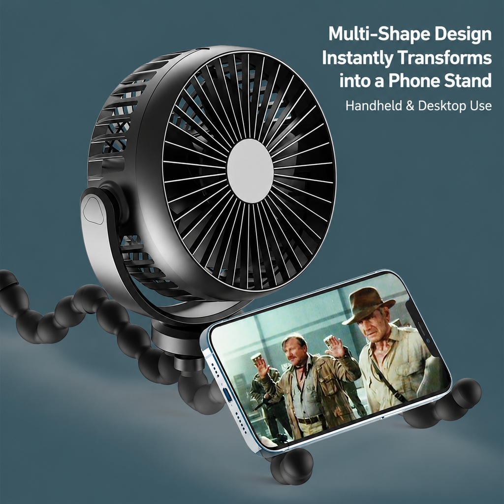 Portable Clip-On Fan with Flexible Tripod Legs for Home Travel Office