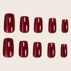 Glossy Wine Red Cat Eye Medium-Short Square Press-On Nails, 24-Pc Kit