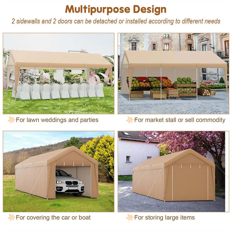 10x20 FT Heavy Duty Carport Canopy with Sidewalls & Doors