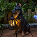 Resin Dog Statue with Solar Lantern, Outdoor Garden Decor Light