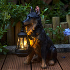 Resin Dog Statue with Solar Lantern, Outdoor Garden Decor Light