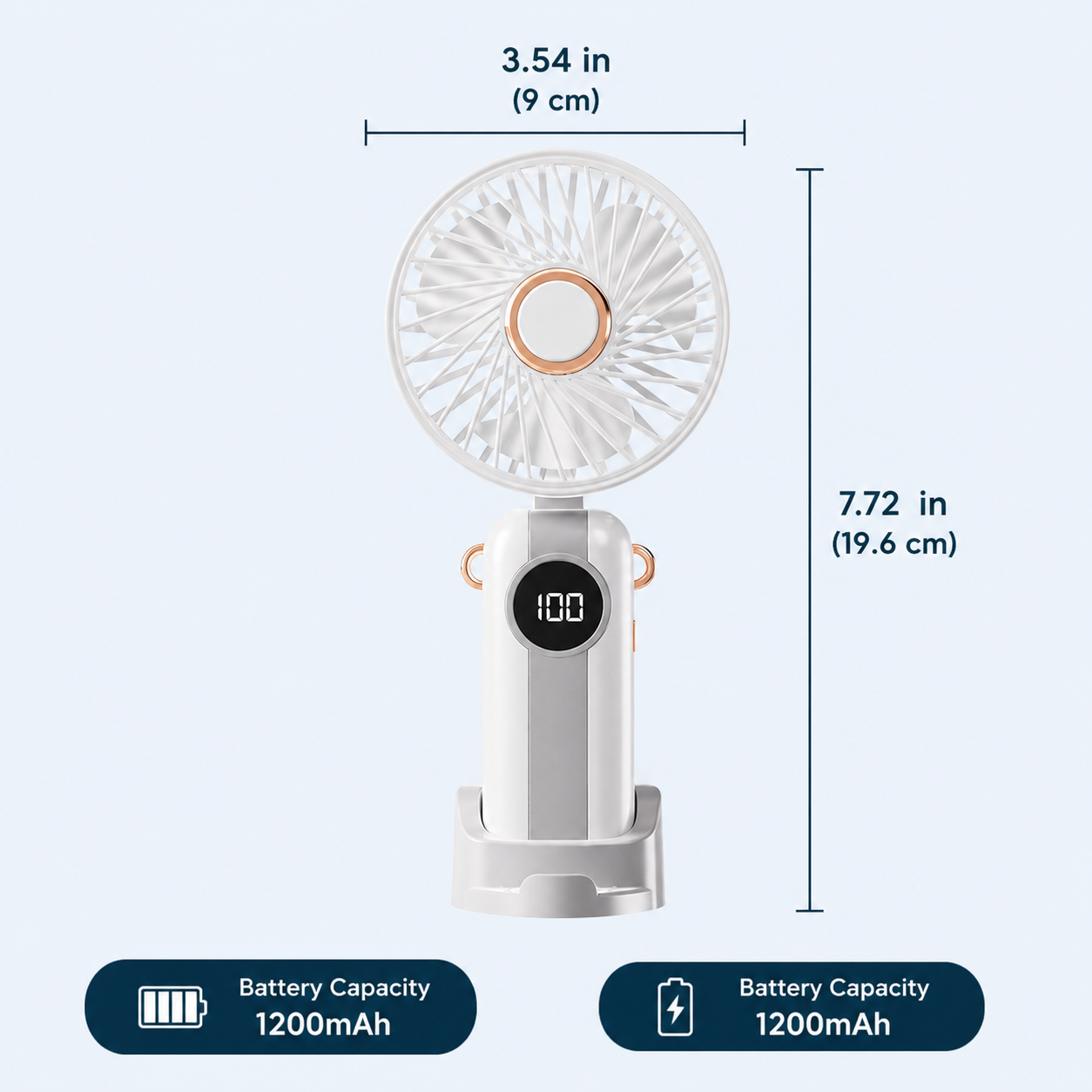 1200mAh Mini USB Rechargeable Fan with 5 Speeds & LED Display