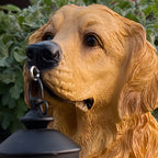 Resin Dog Statue with Solar Lantern, Outdoor Garden Decor Light