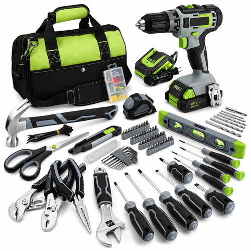 157 Pcs Household Tool Kit with 20V Cordless Lithium-ion Drill Driver