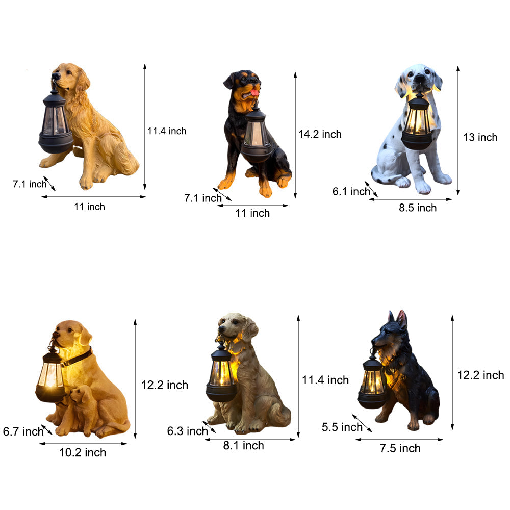 Resin Dog Statue with Solar Lantern, Outdoor Garden Decor Light