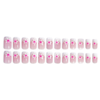 24-Piece Rose Pink Glitter Floral Square French Press-On Nails