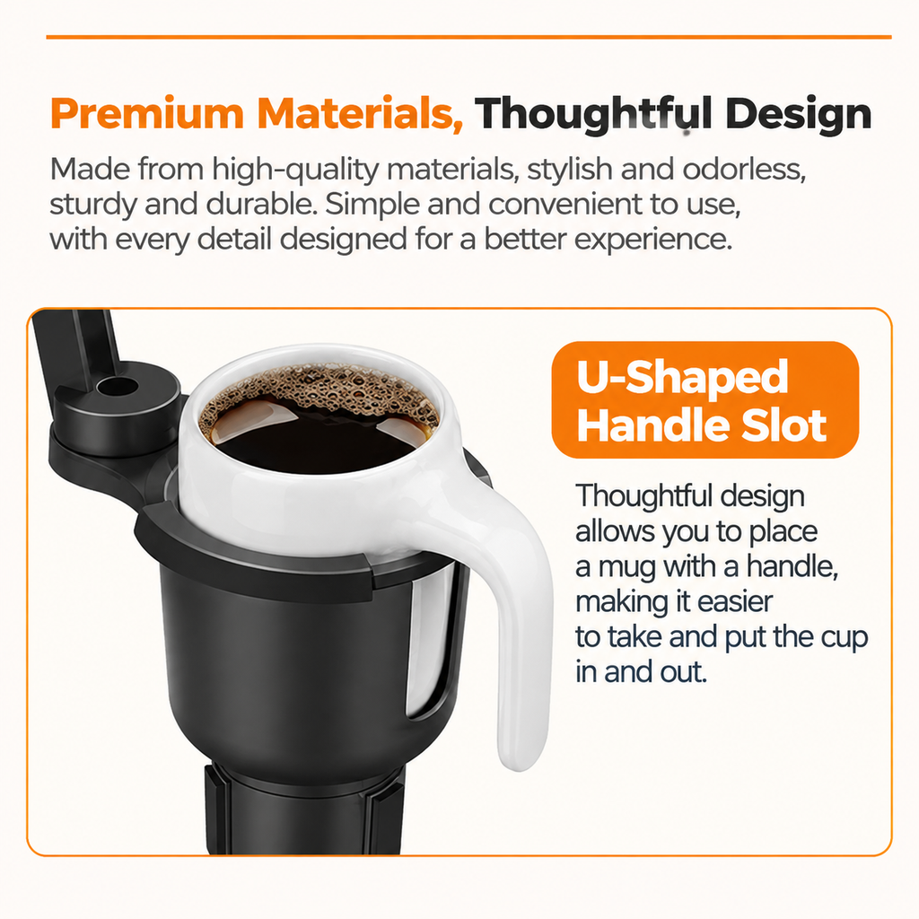 Car Cup Holder Tray with 360° Adjustable Food Tray & Extra Cup Holder