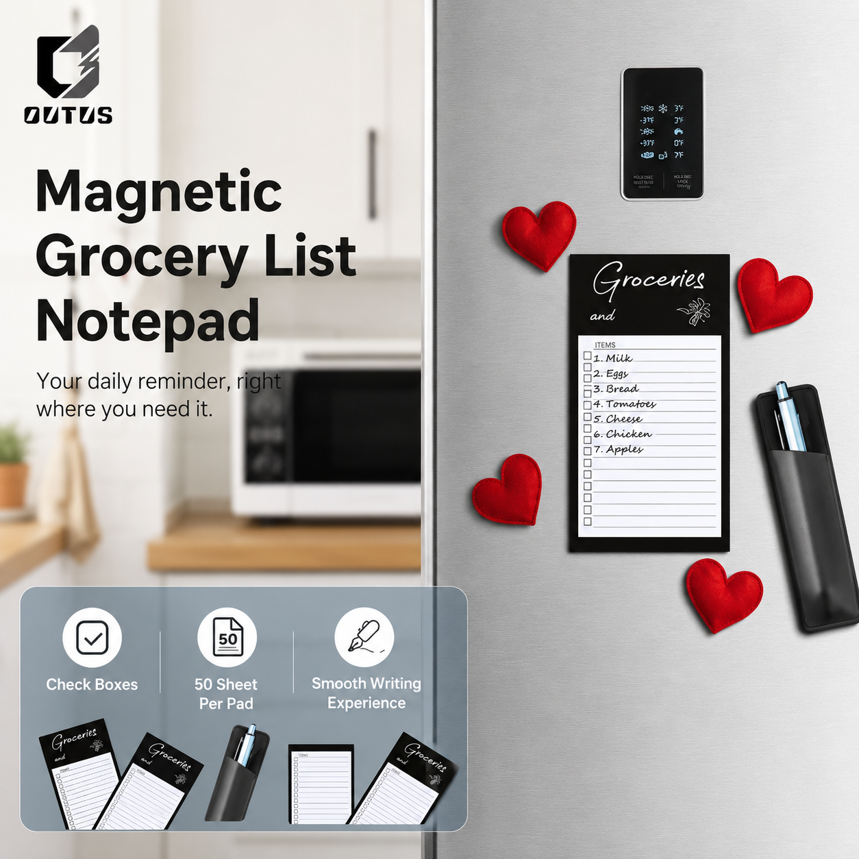 Magnetic Grocery List Notepad with Pen Holder for Fridge