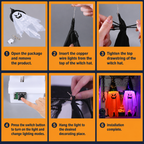 2-Pack Light Up Hanging Ghost Decorations with Witch Hats for Porch & Yard