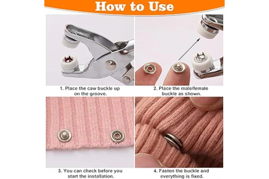 5-Claw Metal Snap Button Pliers Tool Set | Includes a complete set of tools and colored snap buttons