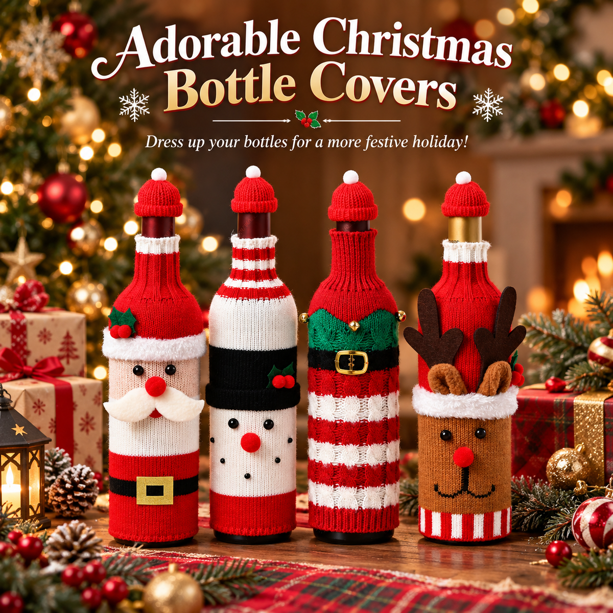 Christmas Wine Bottle Covers – Santa, Snowman, Reindeer & Elf