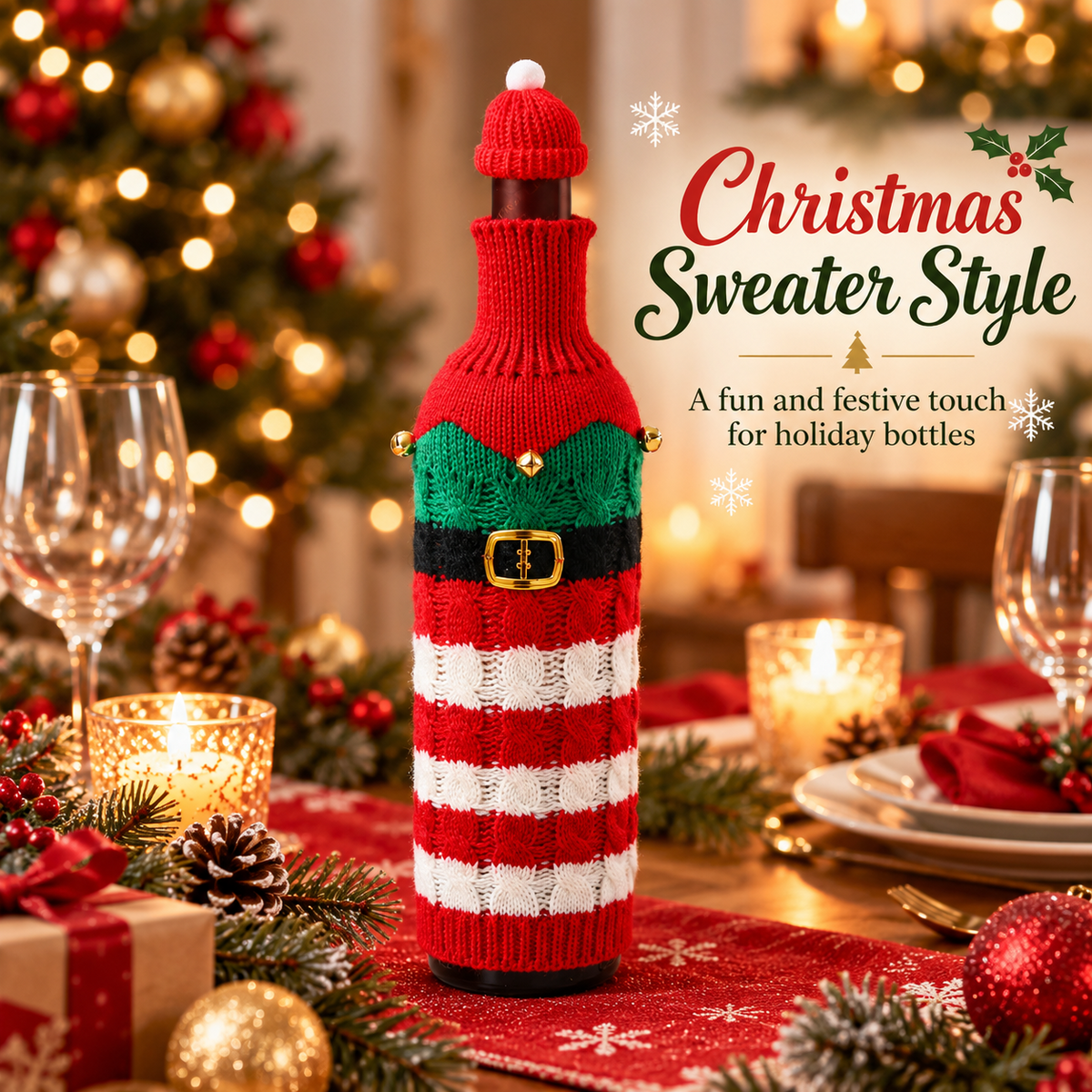 Christmas Wine Bottle Covers – Santa, Snowman, Reindeer & Elf