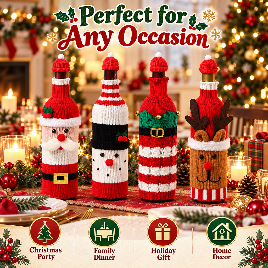 Christmas Wine Bottle Covers – Santa, Snowman, Reindeer & Elf